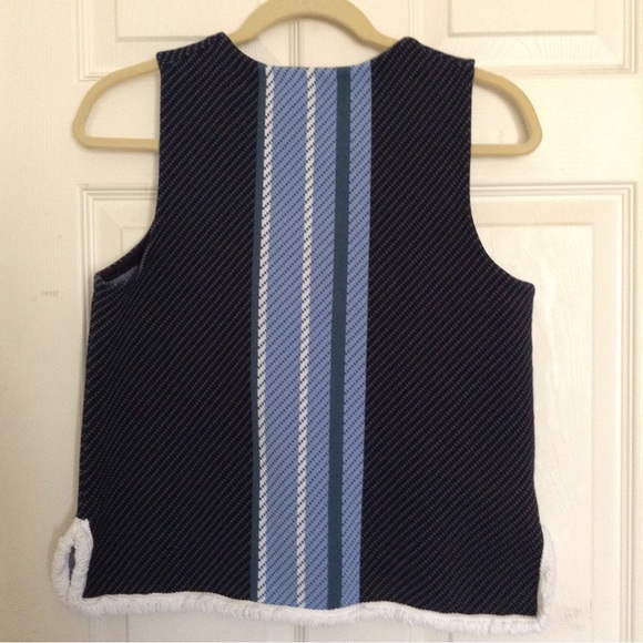 Ann Taylor blue striped sleeveless sweater fringe hem size medium Careerwear - Picture 2 of 9